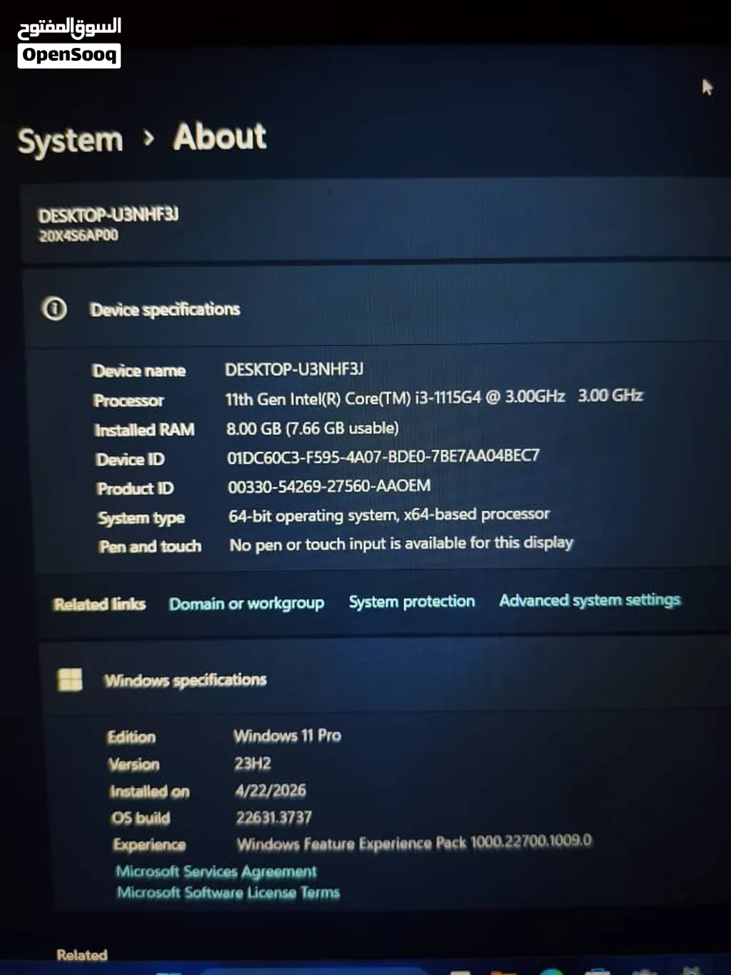 LENOVO L15 CPU:I3-11TH RAM:8GB HARD :256GB SSD SCREEN:15