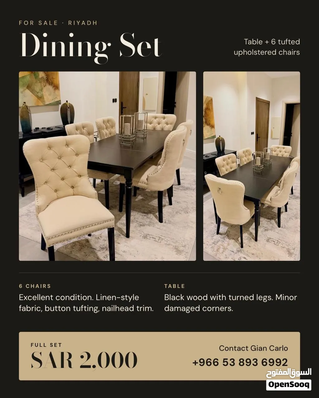 Dining Set for Sale – 6 Chairs + Table