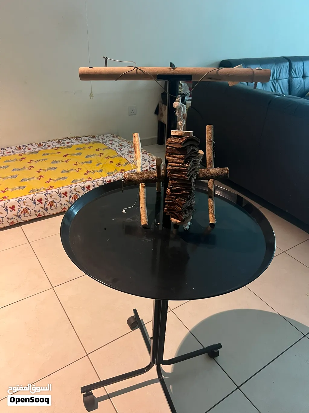 Bird stand with toys
