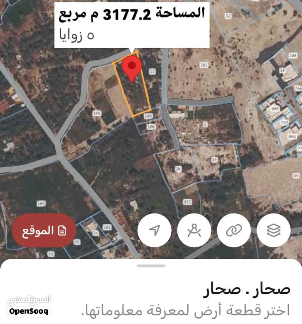 أرض زراعية مسورة ومستوية للإيجار في ولاية صحار بها ماء وكهرباء وغرفة مع دورة مياه