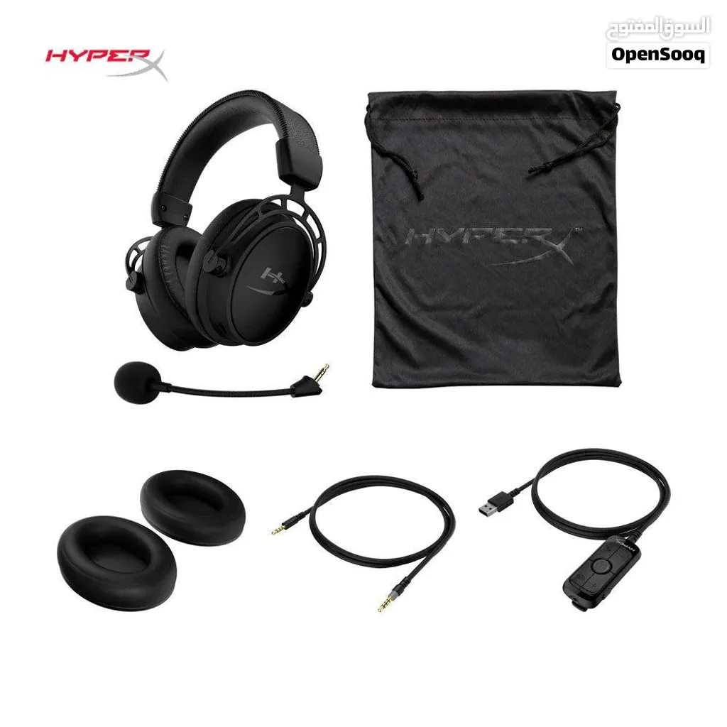 سماعة hyper x alpha s لون اسود مع جميع الاغراض البتيجي معها و العلبة بحالة جدا ممتازة