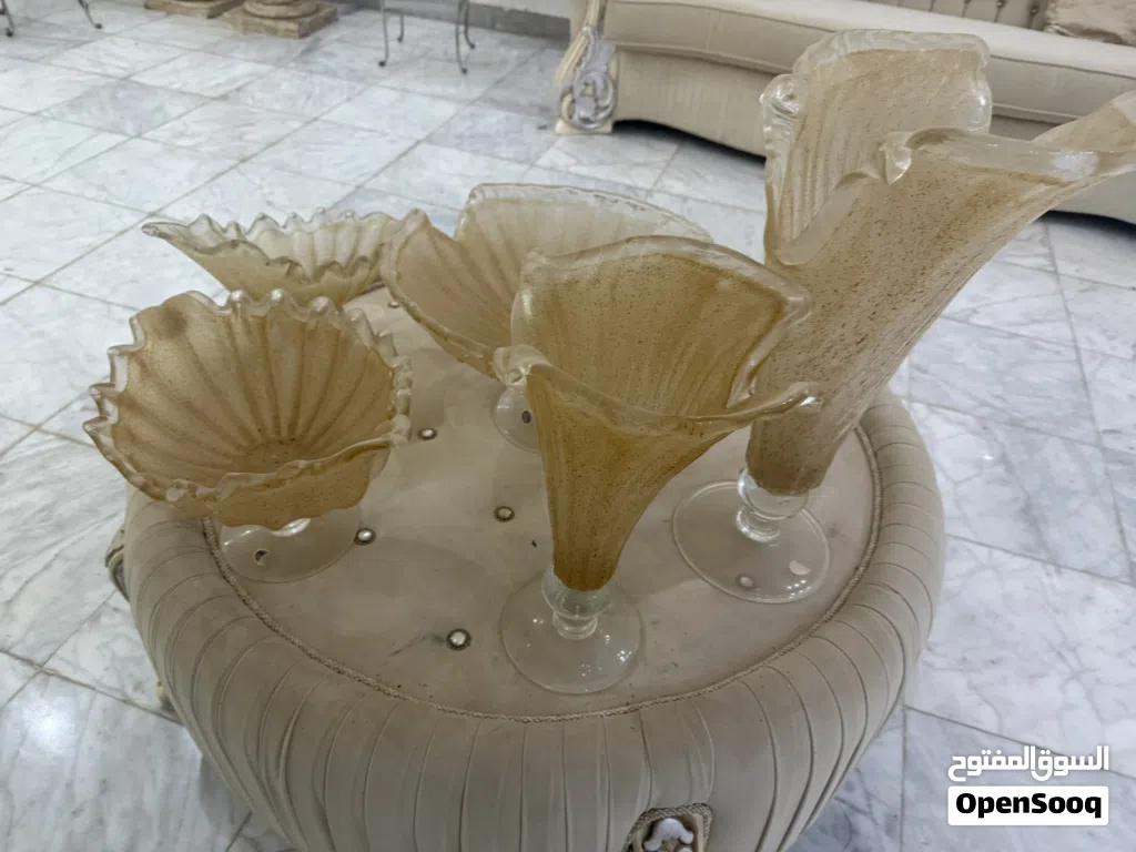تحف و مجسمات زجاجيه طقم طلياني اصلي خمسه قطع