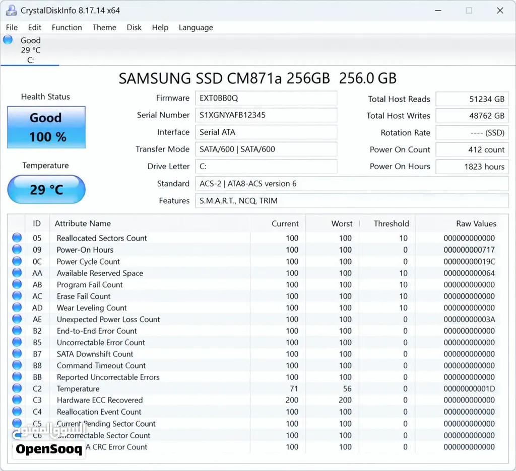 للبيع SSD Samsung 256GB – سرعة وأداء ممتاز متوفر SSD من شركة Samsung بسعة 256GB، موديل CM871a / MZ-