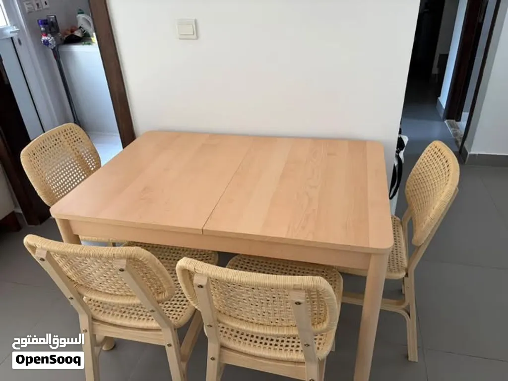 Extendable wooden table with 4 chairs IKEA