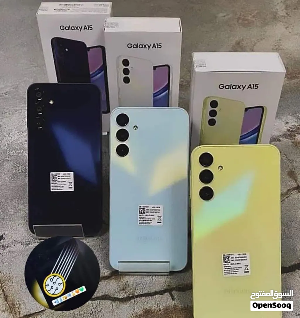 مشغل ايام Samsung A15 رام 8 و 12 جيجا 128و 256 أغراضة والكرتونه الأصلية مكفول بالشركة متوفر توصيل