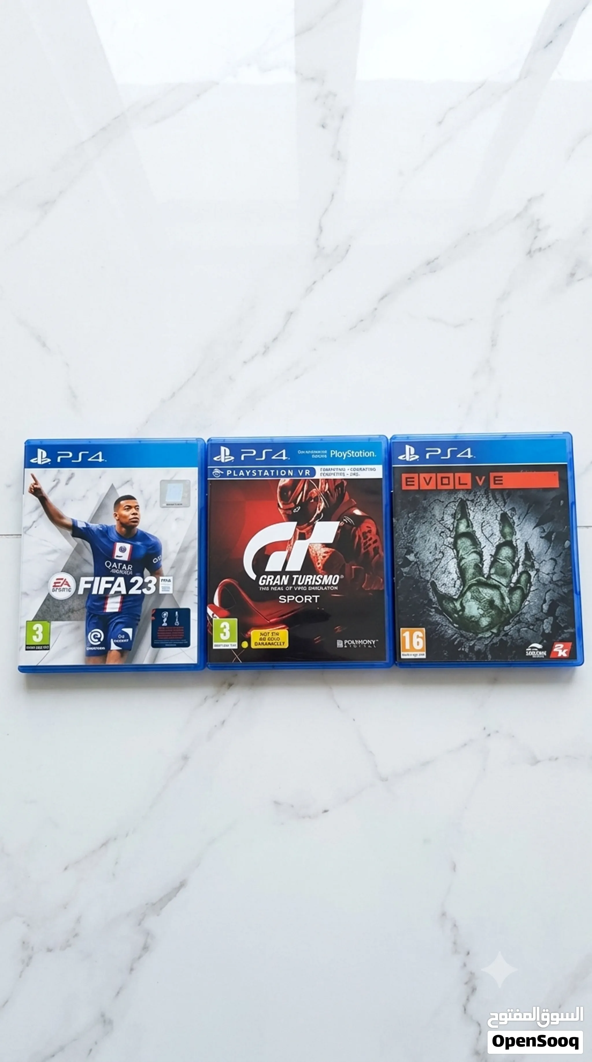 PS4 PHYSICAL DISK : FIFA 23, Gran Turismo Sport (VR) & Evolve — صورة 1