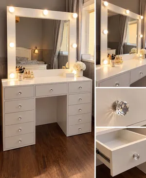White Vanity Dressing Table with Hollywood Mirror & Lights