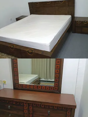 Wooden King Size Bed Frame with Headboard, 2 Nightstands & Dresser with Mirror for urgent sale