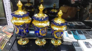 Vintage Kitsch Cobalt Blue Czech Lidded Bohemian Candy Dish(gold )