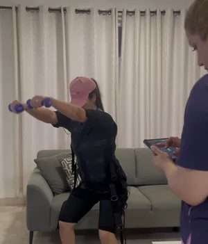 Exercise at home with professional trainer