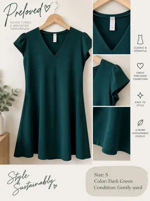 Emerald V-Neck Cap Sleeve Dress (Small to Medium)  HTP Clothing