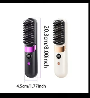 مشط تجعيد محمول بشريحة نحاسية  قابل لإعادة الشحن عبر USB، شاشة LED رقمية ذكية، ثلاثة إعدادات لدرجة