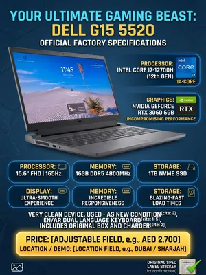 Dell G15 5520 Gaming Laptop i7 12th Gen / RTX 3060 / 16GB / 1TB SSD