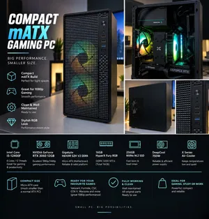 Compact mATX Gaming PC i5-12400F RTX 3060 12GB 16GB RGB