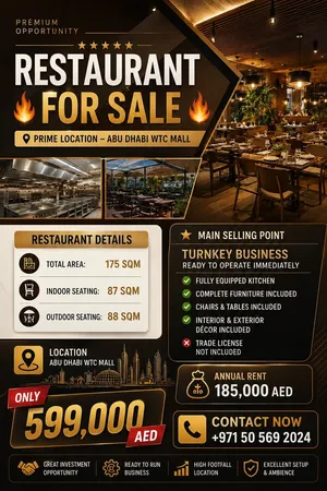 Restaurant For Sale in Abu Dhabi wtc mall / مطعم للبيع في ابو ظبي
