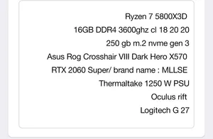 ryzen7 5800x3d +oculus rift +logitech G 27