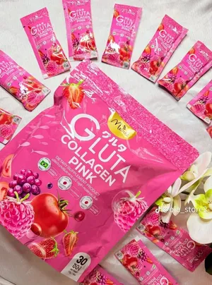 Manee Gluta Collagen Pink مكمل غذائي تايلندي، والظاهر على العبوة أنه يجمع الغلوتاثيون + كولاجين