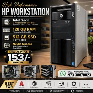 HP Workstation Intel Xeon Double Processor 128GB RAM & 512GB SSD+2TB HDD 4GB Graphics Card