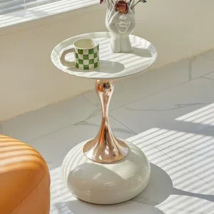 Modern Round Side Table with Glossy Gold Stand