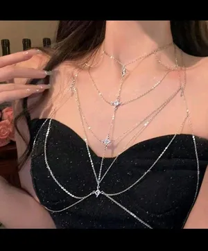 1 سلسلة جسد ذات طبقات متعددة بتصميم بسيط ومعلقات كريستالية للنساء ، مناسبة للمواعيد والعطلات والحفلا