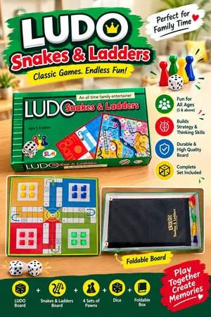 Ludo & Snakes & Ladders Foldable Board Game — Complete Family Set