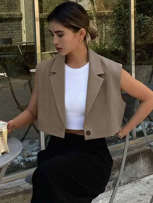 سترة نسائية رسمية قصيرة وبدون أكمام
