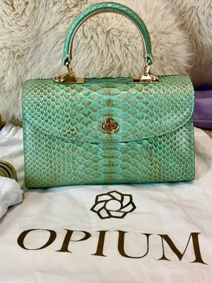 Opium Handcrafted Python Snakeskin Bag in stunning turquoise green.