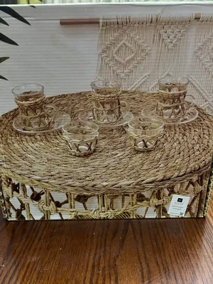 طقم كاسات شاي و قهوة سادة قش