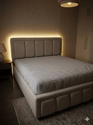 عنوان الإعلان:سرير مودرن فاخر مع إضاءة LED مخفية (تفصيل جميع المقاسات حسب الطلب)