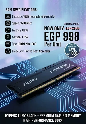 رامات HyperX Fury DDR3 سعة 16 جيجابايت (قطعتين × 8 جيجا) - أداء عالي