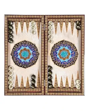 طاولة طاولة الزهر والشطرنج مطعّمة بالخاتم الأصفهاني الأصيل – تحفة فنية فاخرة من منصف Mansef