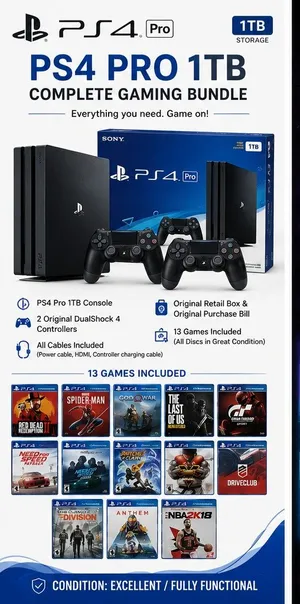 PS4 pro 1TB with 2 controllers and 11 games