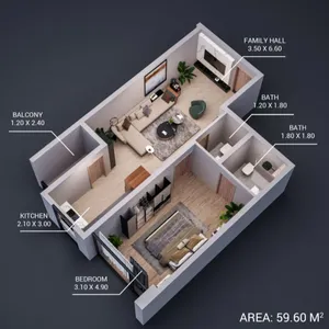 59 m2 1 Bedroom Apartments for Sale in Muscat Ghala