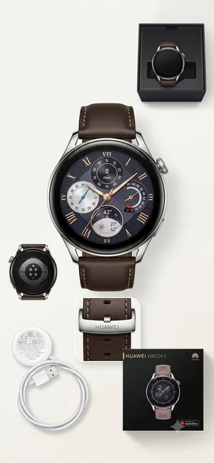 Original Huawei Watch 3 Classic eSIM WIFI - Leather Strap ساعة هواوي ووتش 3 الأصلية - حزام جلد بني