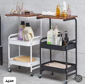 Steal rack with wooden top... can hold tv too