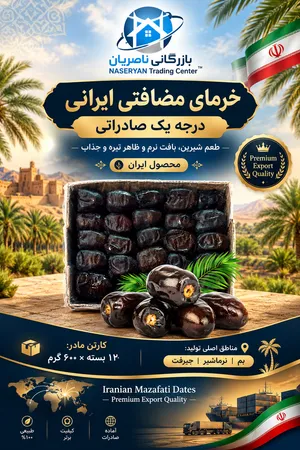 تمور مضافتي إيراني درجة أولى  تمور مضافتي معبأة بكميات كبيرة في كراتين وزنها من 5 إلى 10 كيلوغرامات
