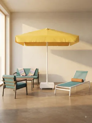 Yellow umbrella with sunbed and table set for sale
