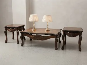 طقم طرابيزات خشب زان أصلي حجم عريض  حفر يدوي وصناعة فاخرة (فرصة لا تعوض)