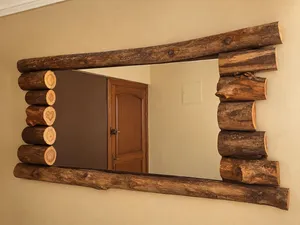 Grand miroir mural en bois brut