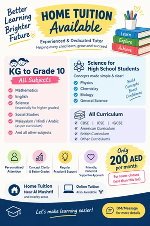 Home Tuition in Abu Dhabi  KG–Grade 10  All Subjects  From AED 200