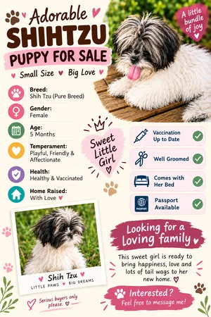 Purebred Female Shih Tzu Puppy purchased 2 months back from Certified Breeder