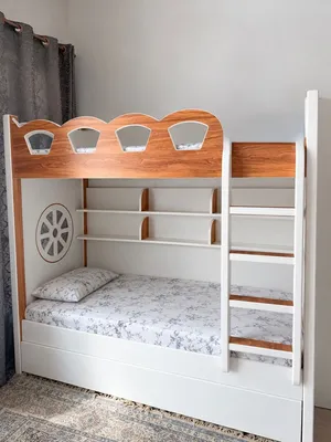Wooden & White Bunk Bed with Shelves and Storage – 2 Units Available