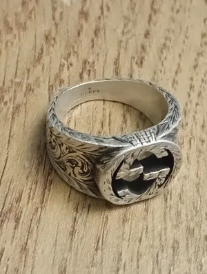 Gucci G Interlocking Arabesque 925 Sterling Silver Ring Size 10 (US)