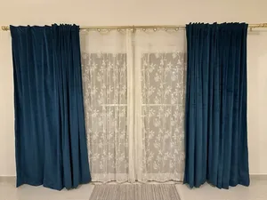 Blue and White curtain with Golden Rod