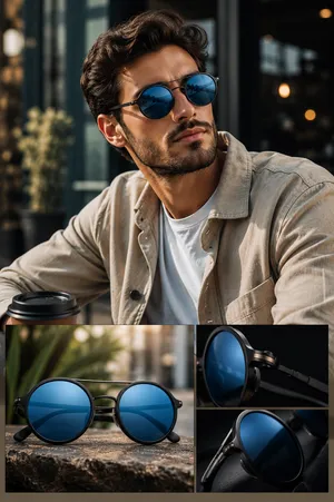 نظارة شمس رجالي هاي كوبي BVLGARI – عدسات زرقاء عاكسة + جراب – جديدة