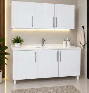 كاونترات خشب mdf قياس متر ونص قطعتين سنك مرمر وملحق تعليق بسعر 255 الف