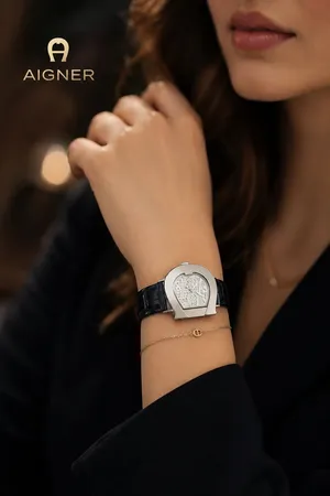 ساعة AIGNER أصلية أنيقة جلد اسود