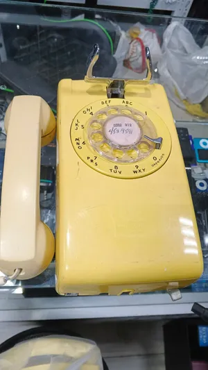 Vintage 1960s Western Electric Yellow Rotary Phone Wall Mount Telephone & VINTAGE Rotary Dial