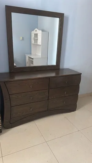 Dark Wood 6-Drawer Dresser with Matching Mirror for Sale