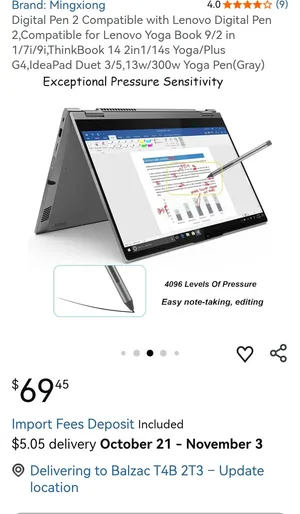 قلم Lenovo Digital Pen أصلي – لأجهزة Lenovo Yoga 2-in-1